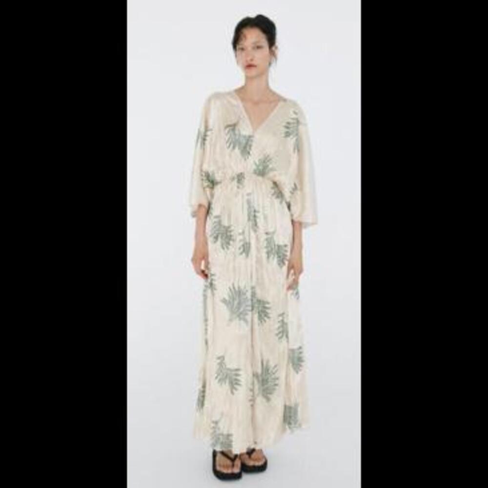 NWT (26)  ZARA WRINKLED EFFECT TIE DYE TUNIC DRESS GREEN, M
